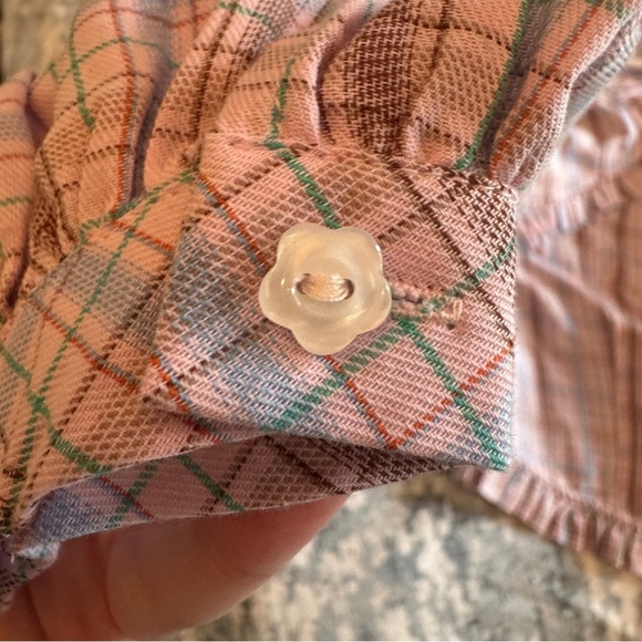 Kina and Tam Plaid & Prejudice Blouse Sz M Coquette Ruffle Romantic Regency Pink - Picture 8 of 16